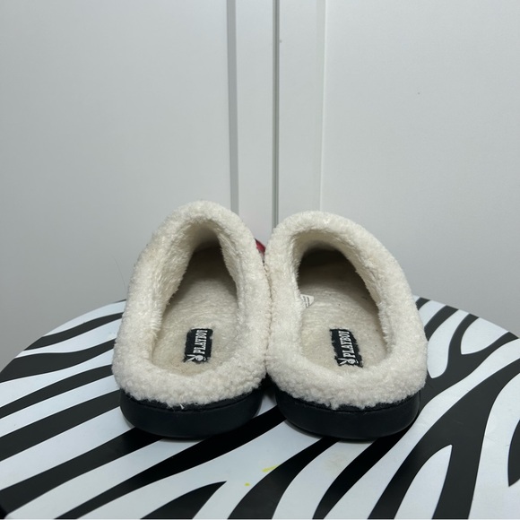 Playboy Plaid Red and Black Slippers with White Fleece Lining - Picture 4 of 8